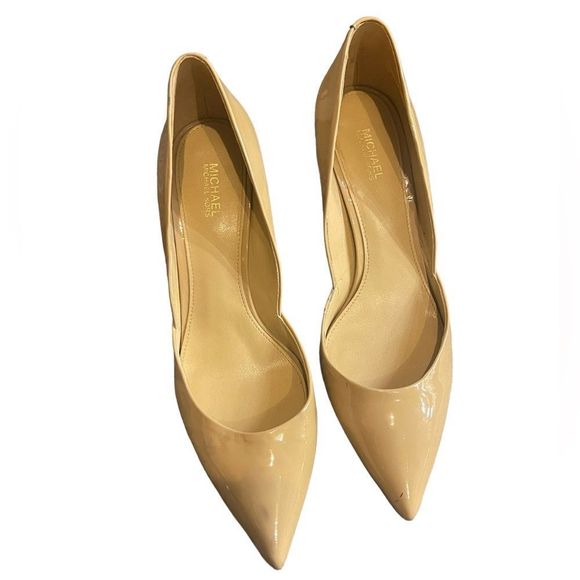 MICHAEL Michael Kors Shoes - Michael Kors Nude/Tan Shiny Patent Leather Pointed Toe Heels Pumps Women…